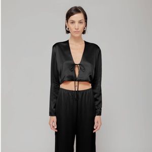 Leset Satin Barb Crop Tie Cardigan